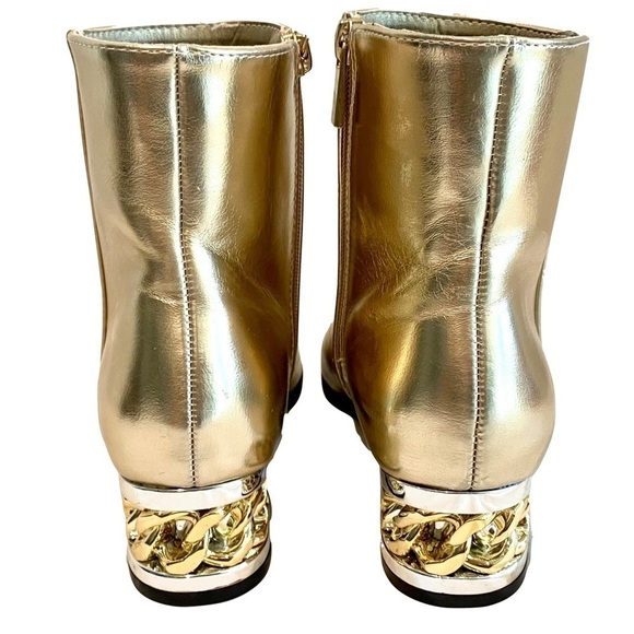 Bamboo “Hype” Gold Metallic Mixed Medal Booties Chain Heel Decoration Size - Picture 4 of 9